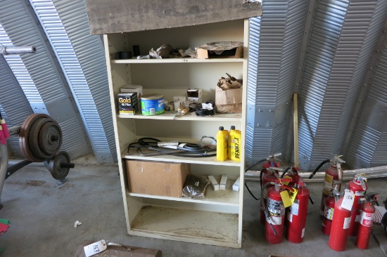 STEEL SHELF AND CONTENTS