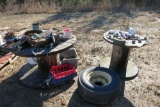 2 SPOOL TABLES, TIRES AND MISC