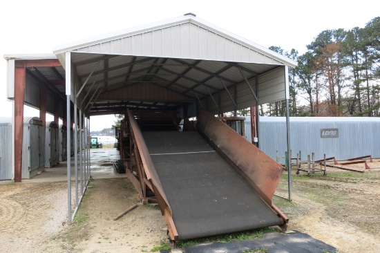 25’ X 18’ X 12’ TALL STEEL SHELTER, 2 1/8” STEEL TUBE STEEL, SIDES SHEETED 3’ (USED TO COVER LEAF LO