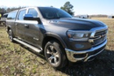 2019 DODGE LARAMIE 4X4, CREW CAB, AUTO TRANS, 5.7 HEMI ENG, LEATHER, LEONARD CAMPER SHELL, 215,890 M