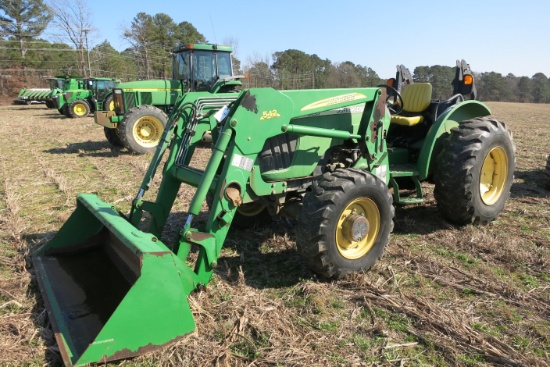 JD 5425, MFWD, DSL, LEFT HAND REVERSER SELLS W/ JD 542 LOADER, DUAL REMOTES, 4934 HRS, SN:45486