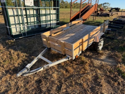 8’ x 4’ ALUMINUM TILT BED TRAILER, WOOD SIDES, BALL HITCH, LIGHTS, NO TITLE