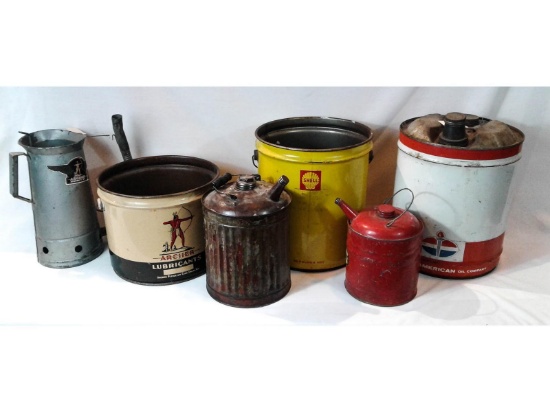 6 Vintage Gas and Oil Cans