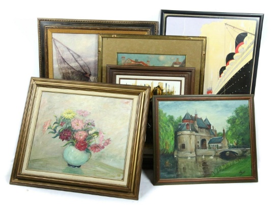 6 Framed Oil Paintings & Prints Various Subject