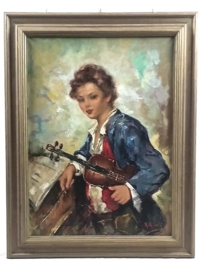 Young Musician Framed Oil Painting on Canvas