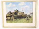 Colored German Battle Scene Picture in Frame