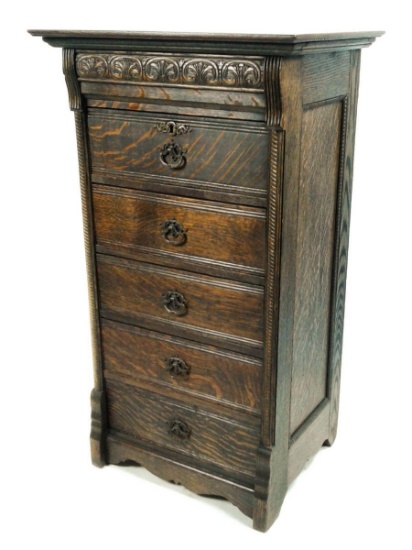 Early Columbia Style Oak Cylinder Cabinet