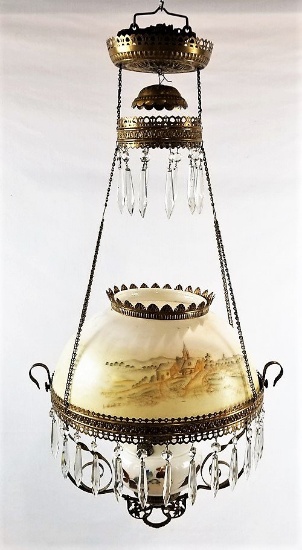 Hanging Kerosene Lamp Milk Glass Shade