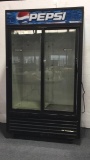 True Double Glass Door Upright Cooler on Wheels