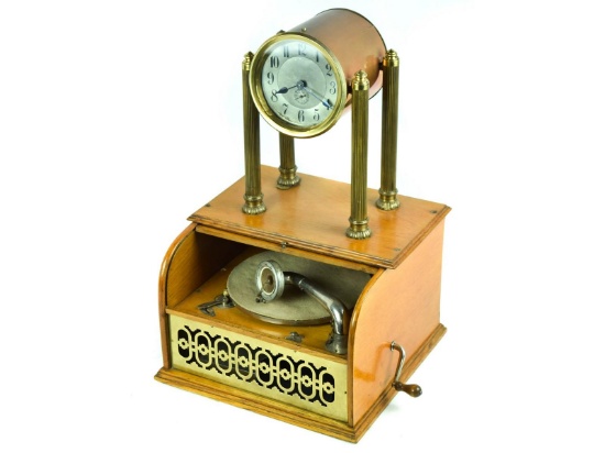 Antique Clock Disc Phonograph Dixi Extremely Rare