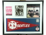 Framed Beatles Photos Stamps and Pennant