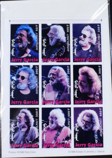 Strip of Jerry Garcia Memorial Stamps with COA
