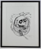 Stanley Mouse Framed Ink Drawing Jester Skull 2007