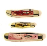 3 Case Folding Knives Trapper Canoe Bone Handles
