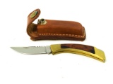 Browning Pocket Knife Brass Wood Handles w/ Sheath