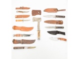 7 Fixed Blade Knives and 1 Hatchet Bowie Wingen