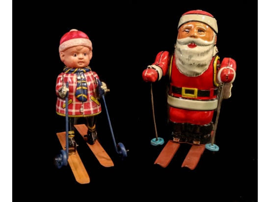 Santa and Boy Skiing Vintage Wind-up Toys Japan