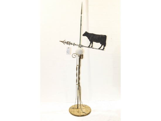 Weathervane Large Antique Cow with Milk Glass Ball