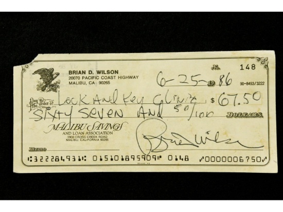 Brian Wilson Beach Boys Signed Check