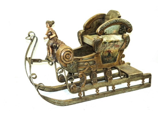 Victorian-Style Hand Painted/Carved Wooden Sleigh
