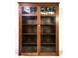 Oak and Leaded Glass Door Bookcase