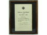 WWI Document for 2nd Class Iron Cross