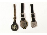 WWII German 3pc Swastika Watch Fobs
