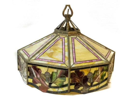 Hanging Leaded Slag Glass Lamp Shade