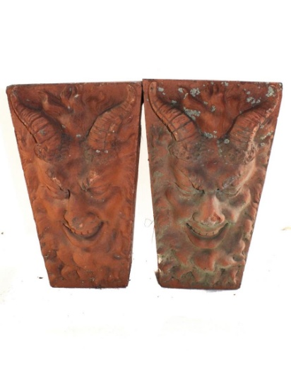 Pair of Terra Cotta Devil Heads