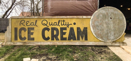 Large Vintage "Real Quality Ice Cream" Steel Sign