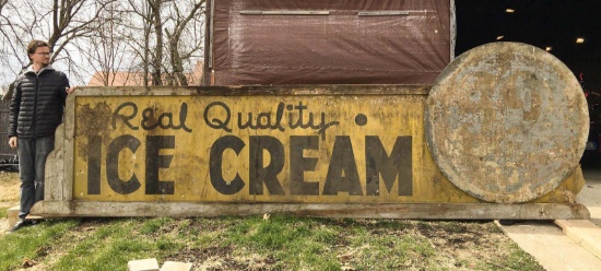 Large Vintage "Real Quality Ice Cream" Steel Sign