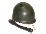 WWI Helmet Liner, Medal Boxes, Blackjack