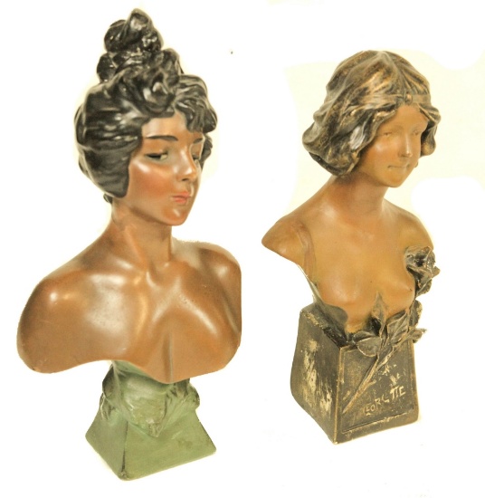Lot of 2 Art Nouveau Chalk Woman Bust Statues