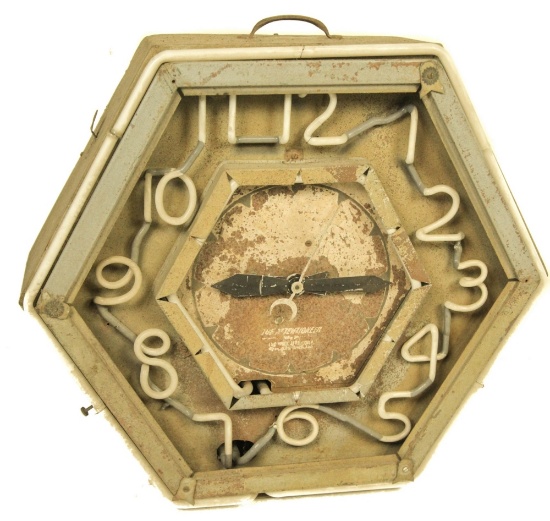 Vintage Hexagon Attentioneer Neon Clock