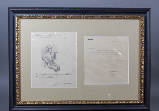 WWII Nazi Adolf Hitler Pencil Sketch Signed Letter