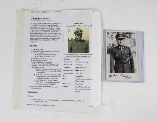 WWII Nazi Theodor Wisch Signed Photo