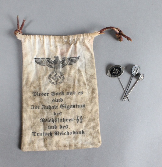Nazi SS Pins and Bag