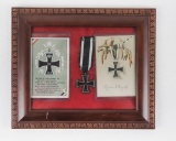 WWI German Iron Cross Display w/2 Postcards