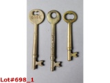 Railroad Brass Coach Keys (3)