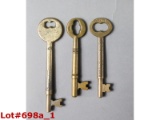 Railroad Brass Coach Keys (3)