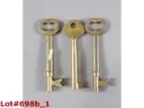 Railroad Brass Coach Keys (3)