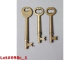 Railroad Brass Coach Keys (3)