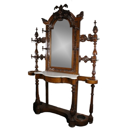 Victorian Hall Mirror, Coat Rack, Side Table
