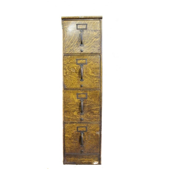 Vintage Metal Wood Grained 4 Drawer Filing Cabinet