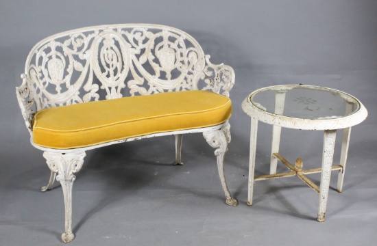 Cast Iron Porch Bench & Table (2)
