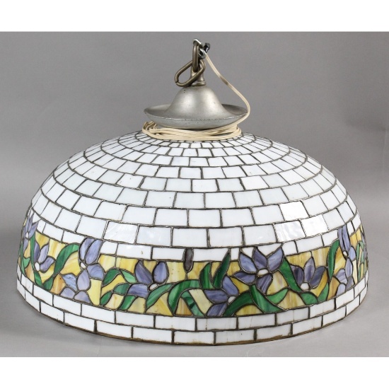 Large Antique Leaded Stained Glass Ceiling Shade