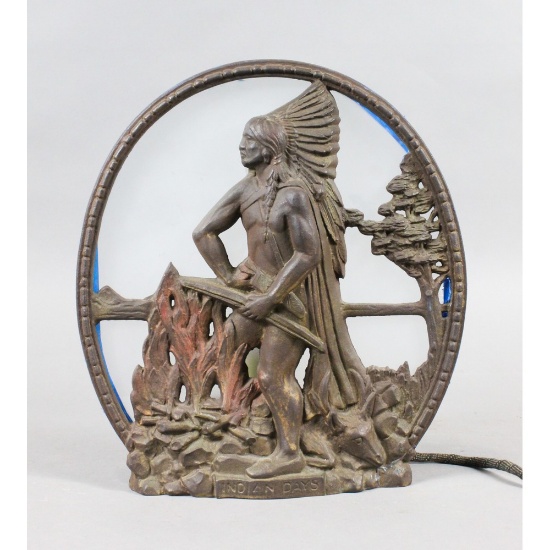 Cast Metal Native American Motif Table Lamp