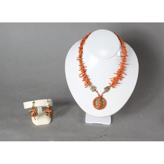 Victorian Coral Necklace & Earring Set