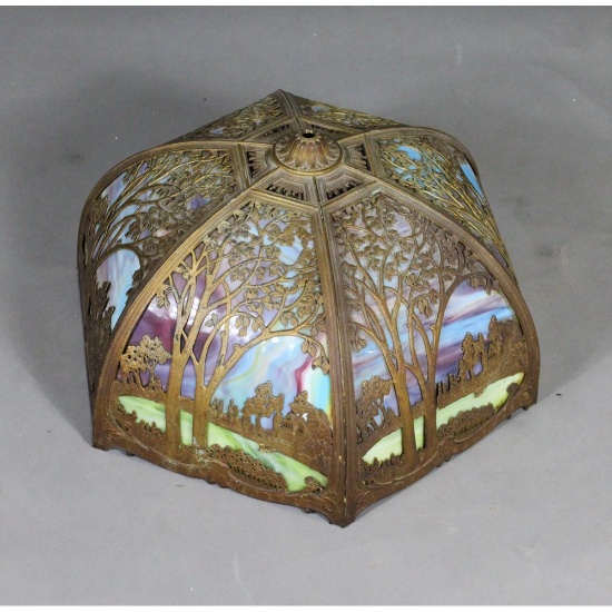 Vintage Slag Glass Ornate Metal Shade