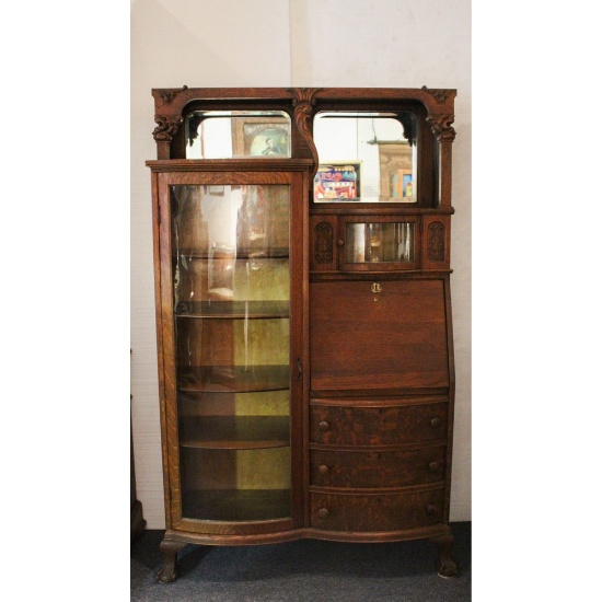 Oak Side by Side Glass Cabinet Desk